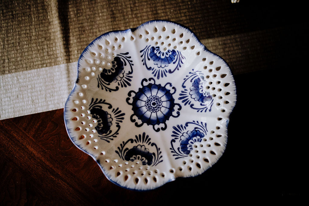 Handcrafted Blue and White Porcelain Pedestal Bowl